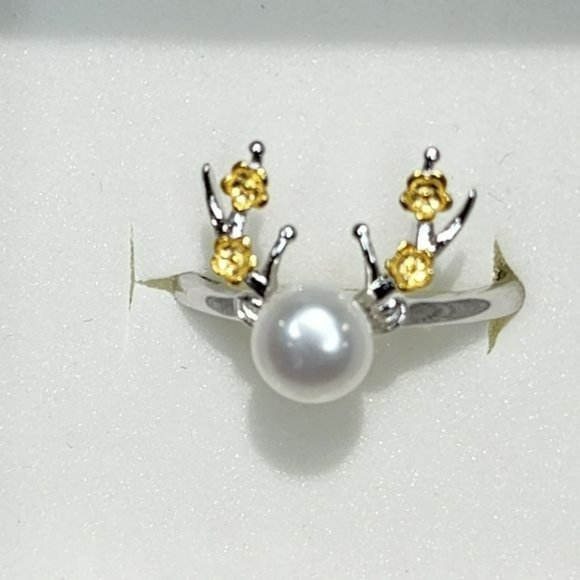 925S Deer‎ Pattern Necklace Ring Earring Freshwater Pearl Jewelry Set - Picture 9 of 15
